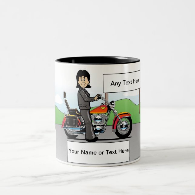Personalized Motorcycle - Female Cartoon Två-Tonad Mugg (Center)
