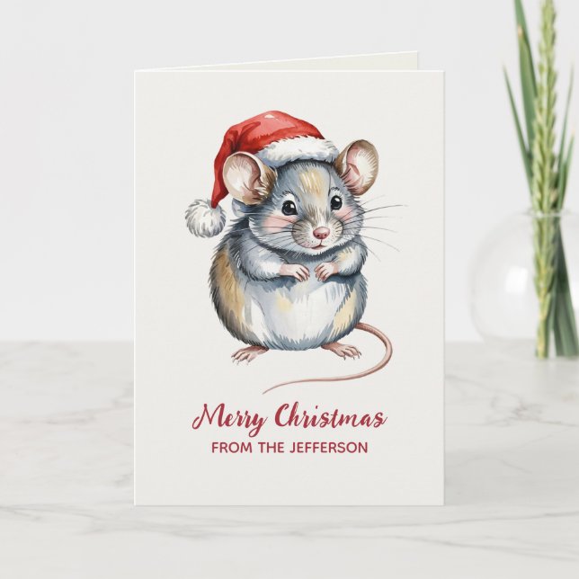 Personalized Mouse with Santa Hat Christmas        Helgkort (Framsida)