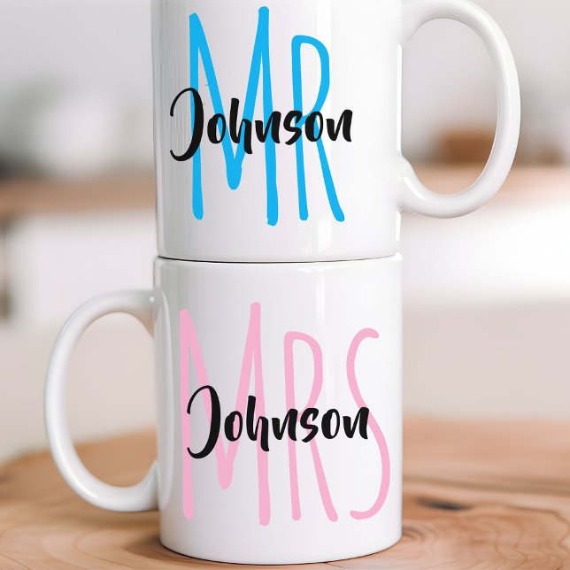 Personalized Mr. & Mrs. Mug Gift for Her and Him Kaffemugg (newlyweds gift mug, engagement gift mug, personalized wedding mug, custom bride groom mug gift,)