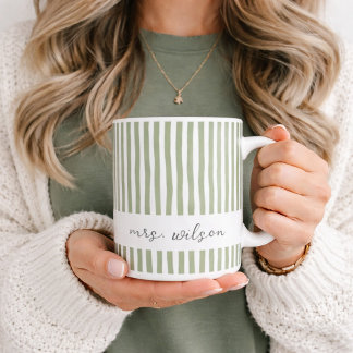 Personalized Mrs Mug Green Striped Coffee Mug Kaffemugg