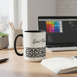 Personalized Mug Black Lace Floral Slogan  Mugg