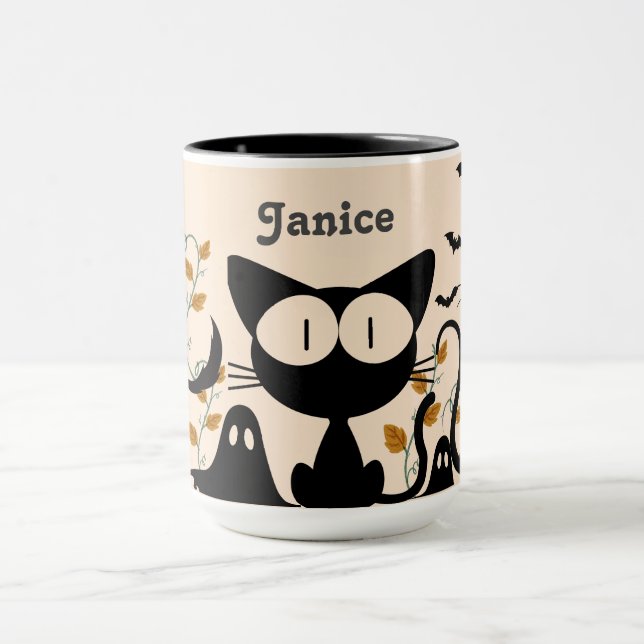 Personalized Mug - Spooky Cute Black Cats Mugg (Center)