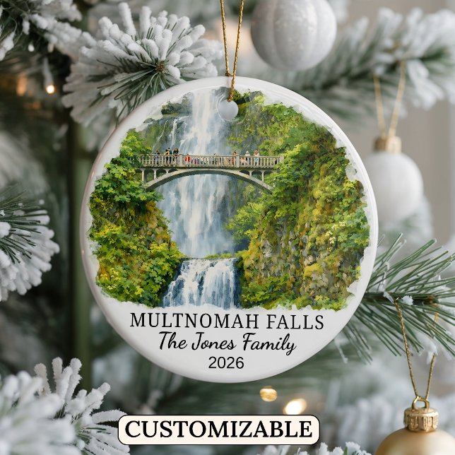 Personalized Multnomah Falls Ornament, Oregon Julgransprydnad Keramik (Skapare uppladdad)