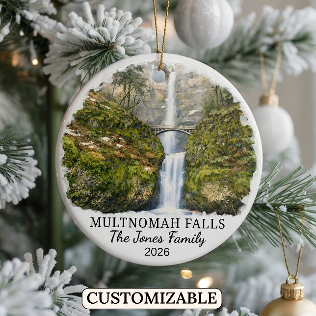 Personalized Multnomah Falls Ornament, Oregon Julgransprydnad Keramik (Skapare uppladdad)