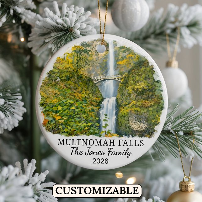 Personalized Multnomah Falls Ornament, Oregon Julgransprydnad Keramik (Skapare uppladdad)