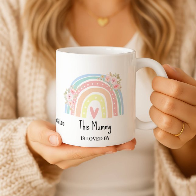 Personalized Mum's Rainbow & Floral Name Mug Kaffemugg (Skapare uppladdad)
