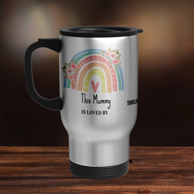 Personalized Mum's Rainbow & Floral Travel Mug Resemugg (Skapare uppladdad)