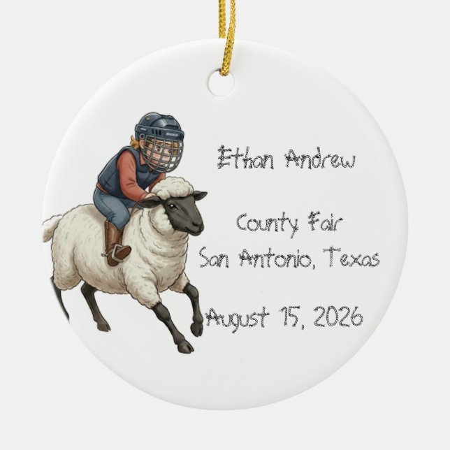 Personalized Mutton Bustin Boy  Julgransprydnad Keramik (Framsidan)