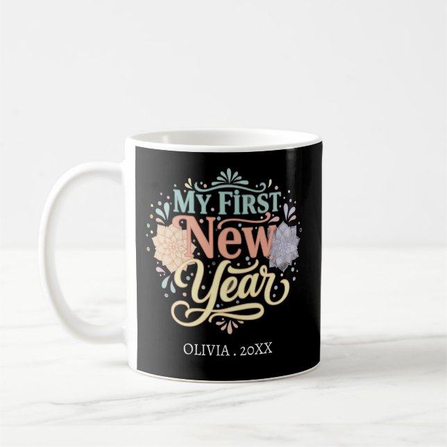 Personalized My First New Year Mug – Custom Name Kaffemugg (Vänster)