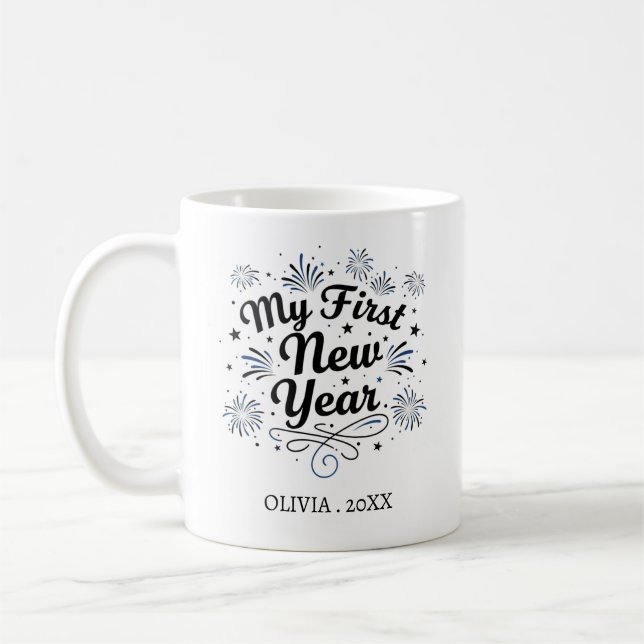 Personalized My First New Year Mug – Custom Name Kaffemugg (Vänster)