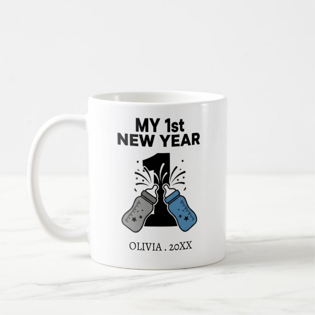 Personalized My First New Year Mug – Custom Name Kaffemugg (Vänster)