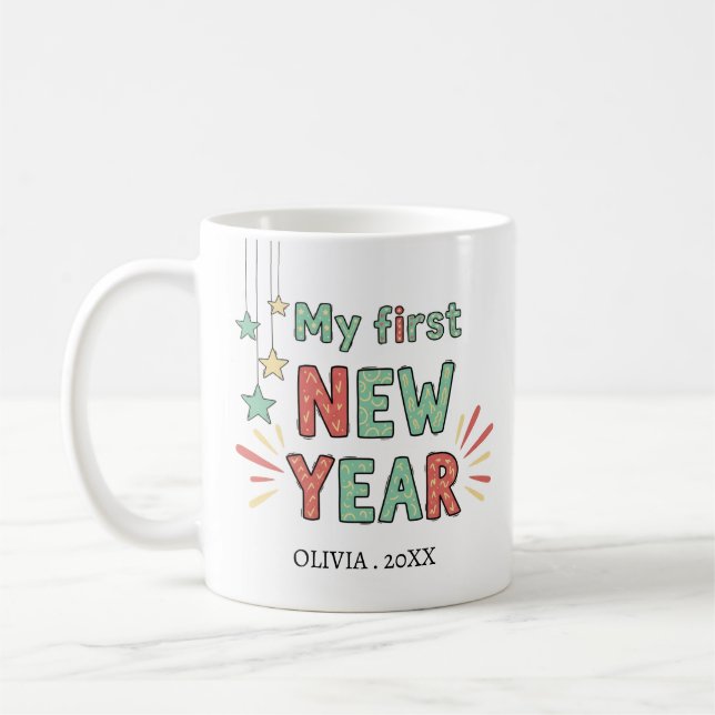 Personalized My First New Year Mug – Custom Name Kaffemugg (Vänster)
