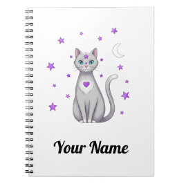Personalized Mystic Gray Cat Notebook Anteckningsbok
