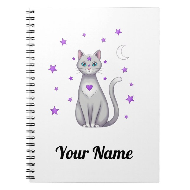 Personalized Mystic Gray Cat Notebook Anteckningsbok (Framsidan)