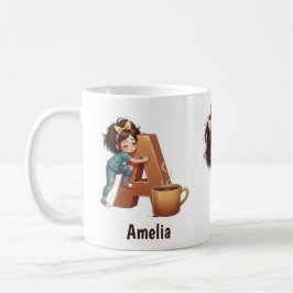 Personalized Name & A Sleepy Morning Plaid Charact Kaffemugg