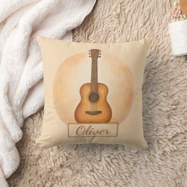 Personalized Name Acoustic Guitar For Music Lovers Kudde (Filt)