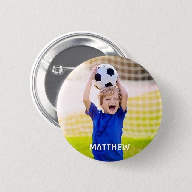 Personalized Name and Photo Football Sport  Knapp (Framsida & baksida)