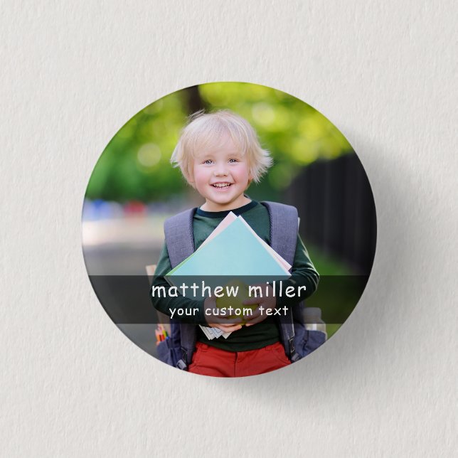 Personalized Name and Photo School Button Knapp (Framsida)