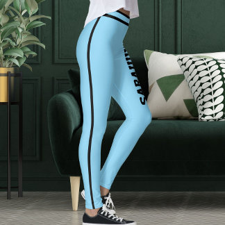 Personalized Name Baby Blue Black Stripes Fun Gift Leggings