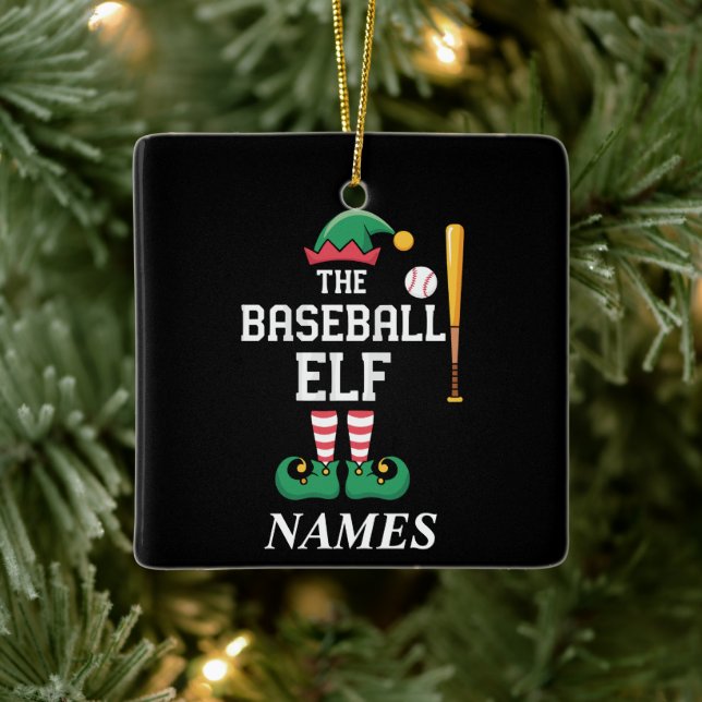 Personalized Name Baseball Elf Family Matching  Julgransprydnad Keramik (Träd)