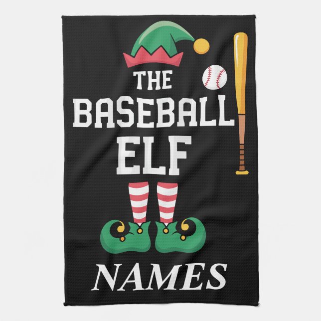 Personalized Name Baseball Elf Family Matching  Kökshandduk (Vertikal)