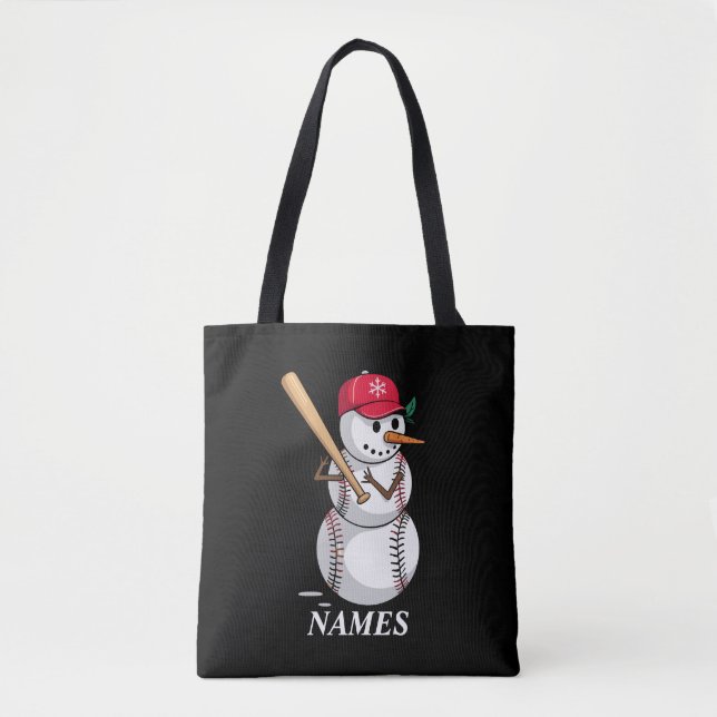 Personalized Name Baseball Snowman Balls Snow Xmas Tygkasse (Framsida)