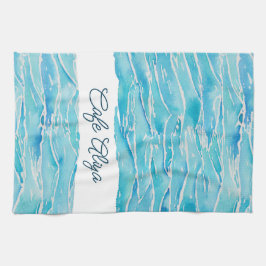 Personalized Name Beach Waves Watercolor Novelty Kökshandduk