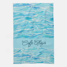 Personalized Name Beach Waves Watercolor Novelty Kökshandduk