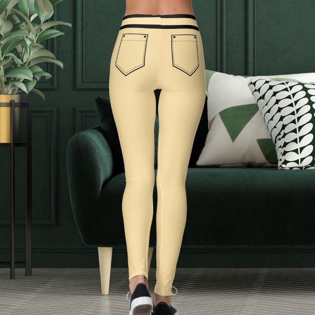 Personalized Name Beige And Black Stripes Fun Gift Leggings (Skapare uppladdad)