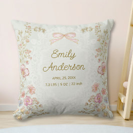 Personalized Name Birth Stats Watercolor Floral Kudde