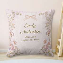 Personalized Name Birth Stats Watercolor Floral Kudde