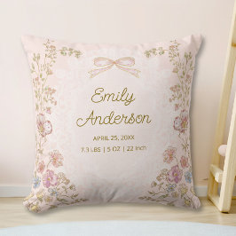 Personalized Name Birth Stats Watercolor Floral Kudde