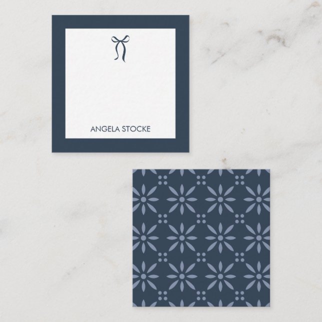 Personalized Name Blue Bow Anteckningskort (Fram/baksida)