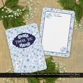 Personalized Name Blue Floral Pattern, Blank Tack Kort