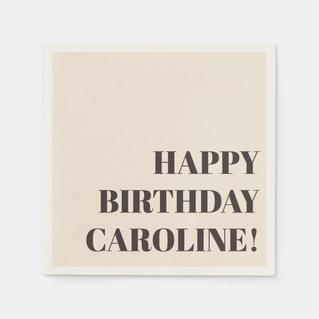 Personalized Name Bold Brown Cream Birthday Party Pappersservett (Framsidan)