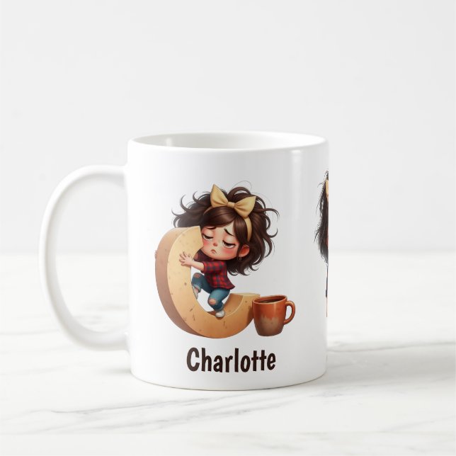 Personalized Name & C Sleepy Morning Plaid Charact Kaffemugg (Vänster)