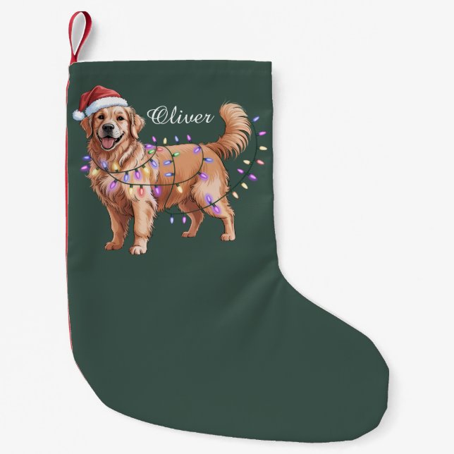 Personalized Name Christmas Golden Retriever Dog  Liten Julstrumpa (Framsidan)