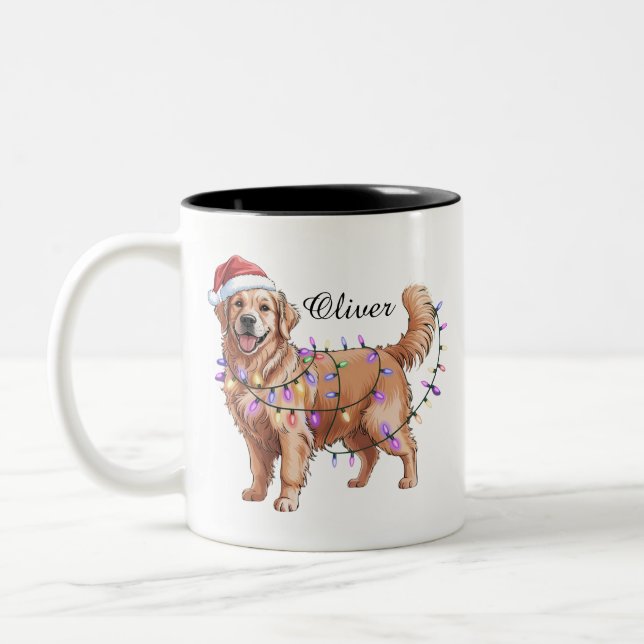 Personalized Name Christmas Golden Retriever Dog  Två-Tonad Mugg (Vänster)