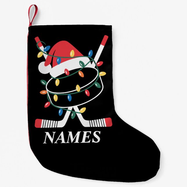 Personalized Name Christmas Hockey Xmas Santa Hat Liten Julstrumpa (Framsidan)