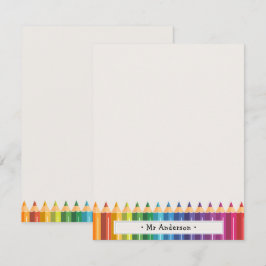 Personalized Name Colorful Pencils Teacher's Anteckningskort