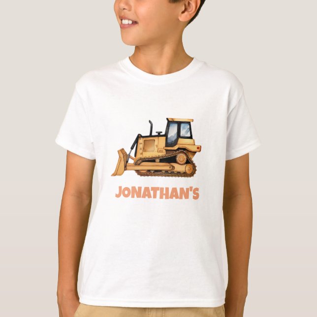 Personalized Name Construction Vehicle Bulldozer  T Shirt (Framsida)