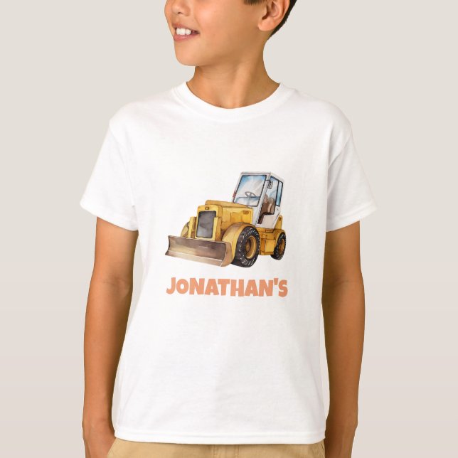 Personalized Name Construction Vehicle Bulldozer T Shirt (Framsida)