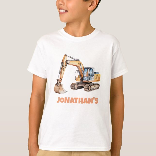 Personalized Name Construction Vehicle Excavator   T Shirt (Framsida)