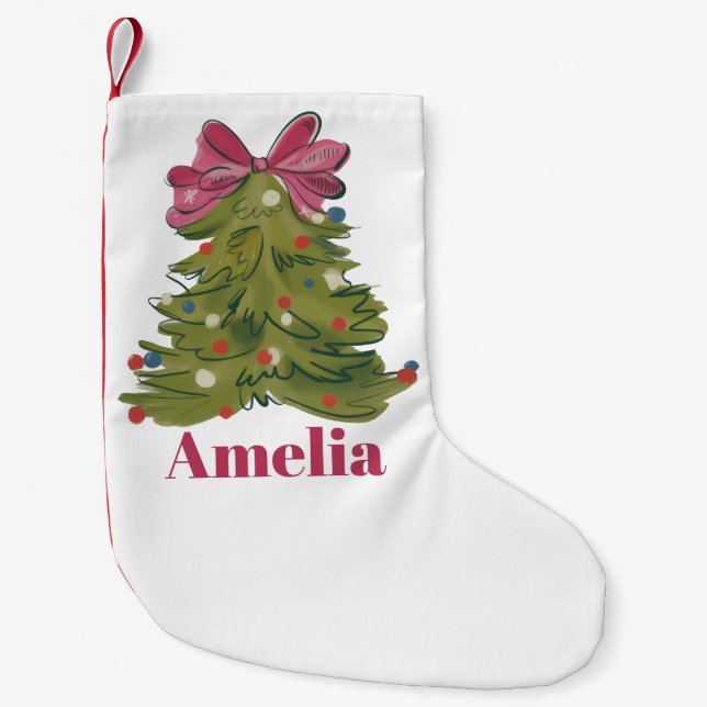 Personalized Name Coquette Christmas Tree Girly Liten Julstrumpa (Framsidan)