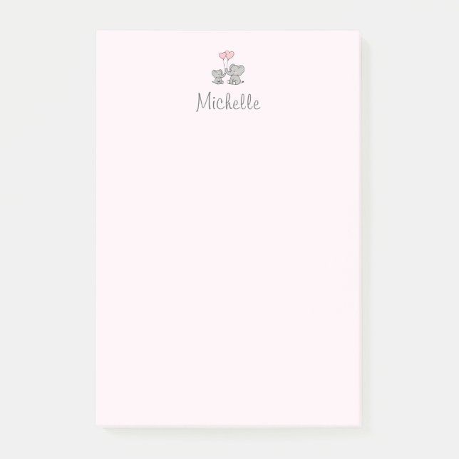 Personalized name Cute Elephant Mom & Baby Pink    Post-it Block (Framsida)