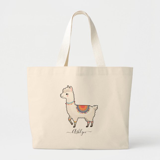 Personalized Name Cute Rainbow Llama Jumbo Tygkasse (Framsidan)