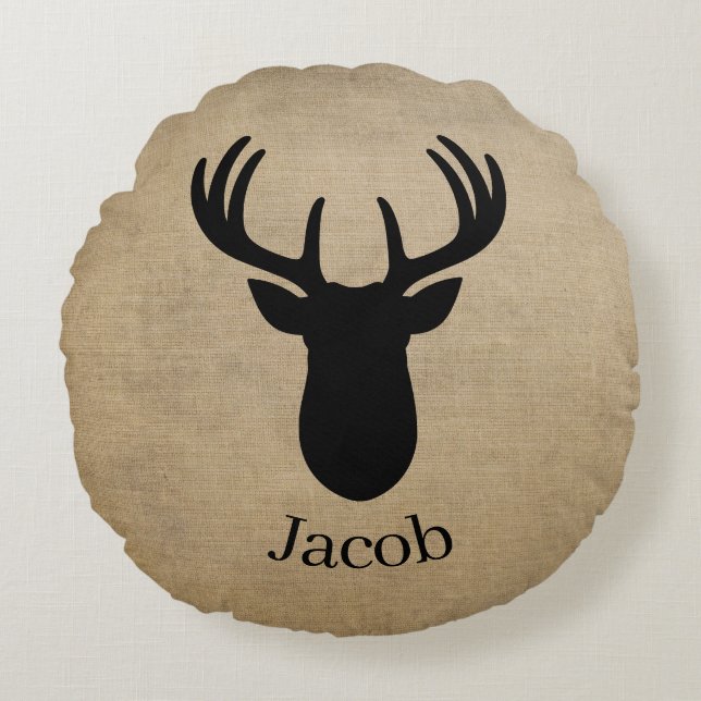 Personalized Name Deer  Rund Kudde (Framsidan)