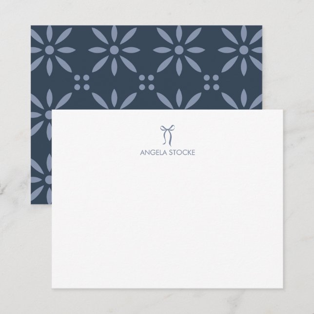 Personalized Name Dusty Blue Bow Anteckningskort (Fram/baksida)