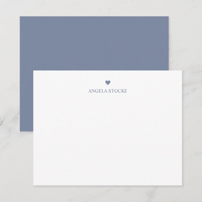 Personalized Name Dusty Blue Heart Anteckningskort (Fram/baksida)
