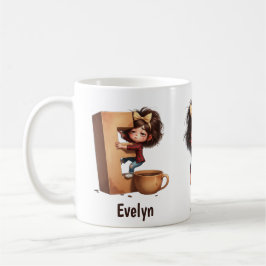 Personalized Name & E Sleepy Morning Plaid Charact Kaffemugg